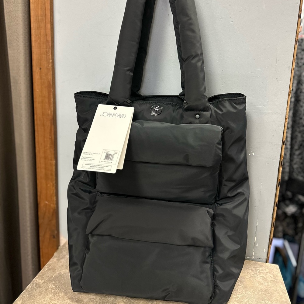 Joan & David Black Quilted Puffer Tote